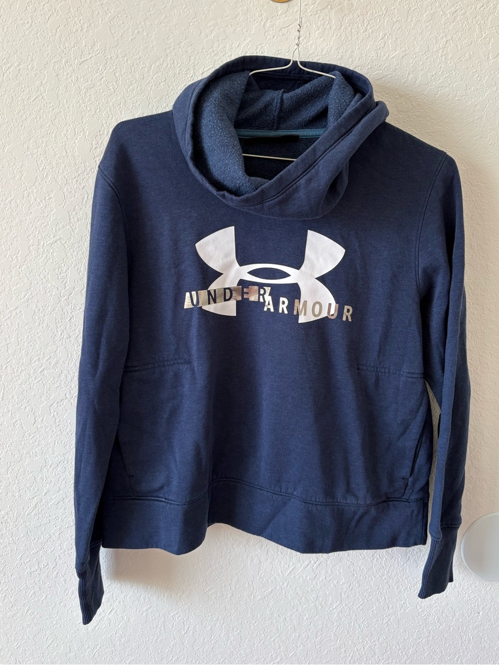 Under Armour Navy and White Logo Pullover Hoodie